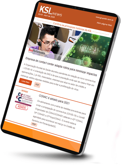 Tablet exibindo uma newsletter Grupo KSL